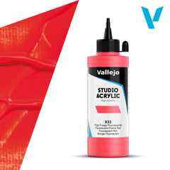Vallejo ACRYLIC STUDIO FLUO 933:200ML. FLUORESCENT FLAME RED