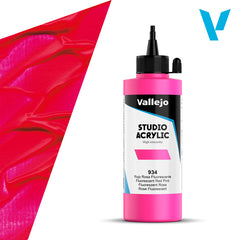 Vallejo ACRYLIC STUDIO FLUO 934:200ML. FLUORESCENT RED PINK