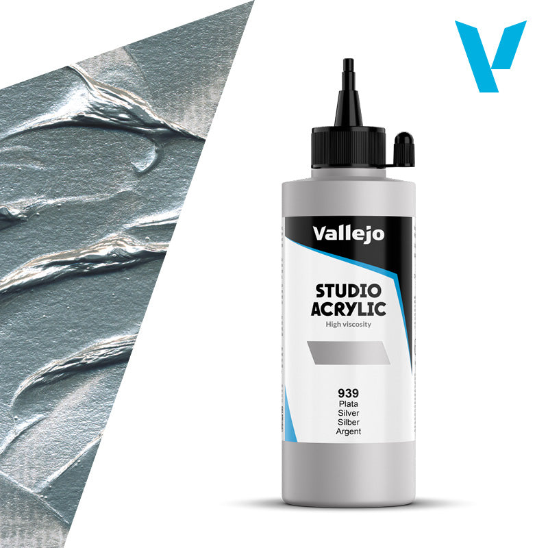 VALLEJO ACRYLIC STUDIO 939:200ML. SILVER - Al Masam Stationery LLC Main image