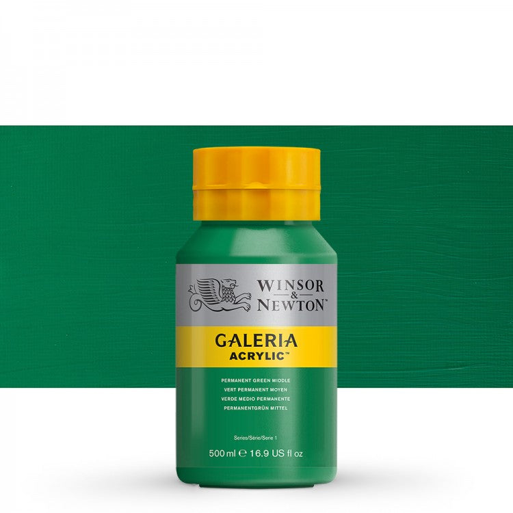 WINSOR & NEWTON : GALERIA : ACRYLIC PAINT : 500ML : PERMANENT GREEN MIDDLE - Al Masam Stationery LLC Main image