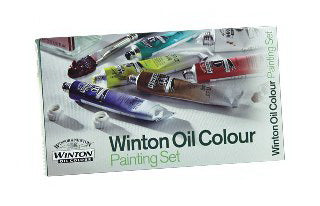 Winsor & Newton Winton Oil Color Painting Set featuring various vibrant oil paints in tubes and a palette.