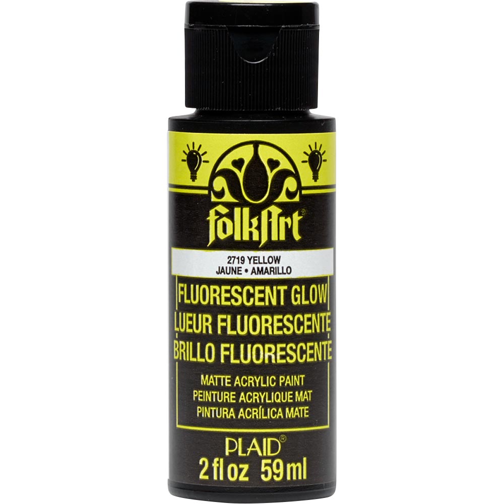 Folkart Fluorescent Glow Matte Acrylic Paints Flourescent Glow Yellow - Al Masam Stationery LLC
