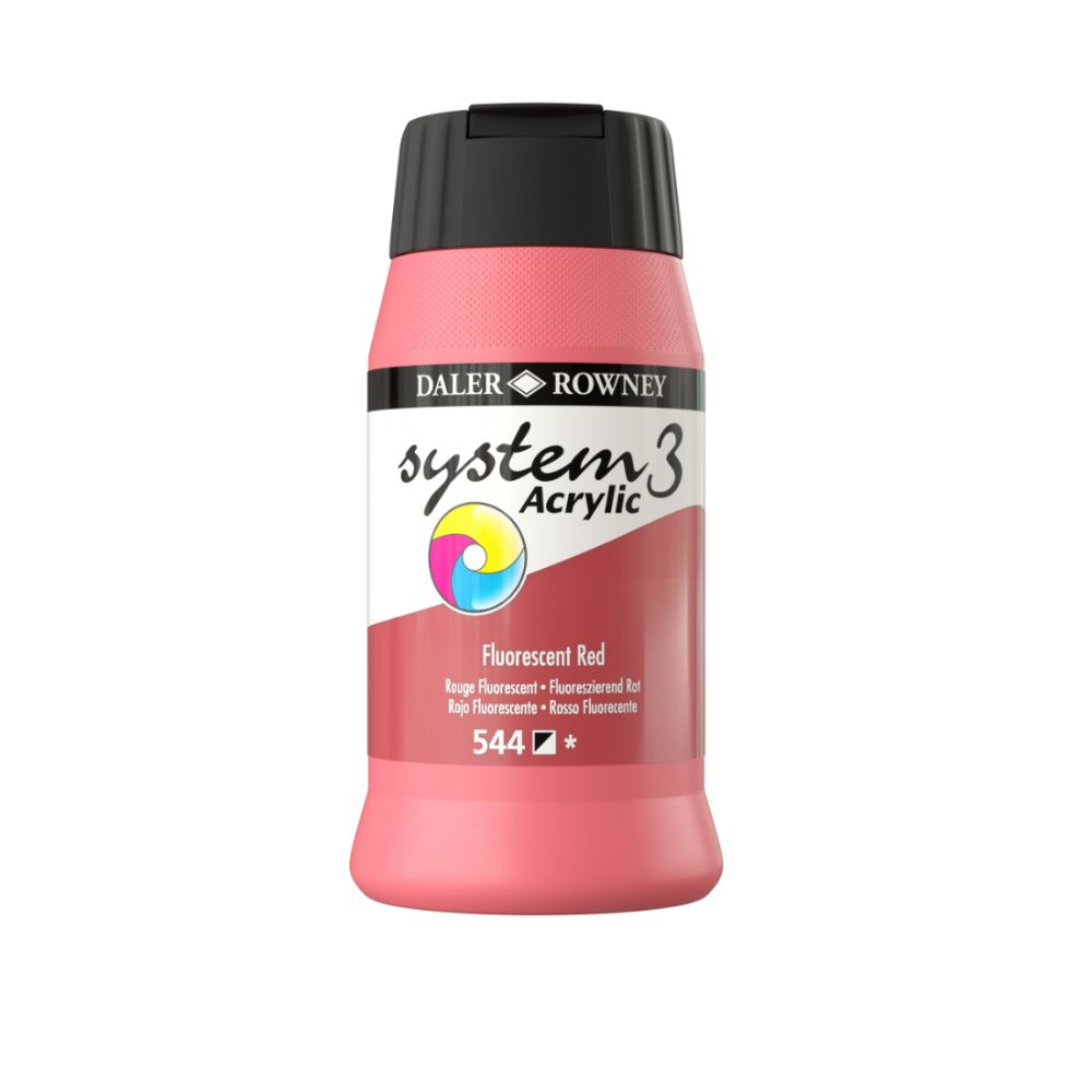 DALER ROWNEY SYSTEM 3 ACRYLIC PAINT 500ML FLUORO RED - Al Masam Stationery LLC Main image